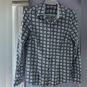 Robert Graham Mens Black and White Geometric Print Button Down Shirt